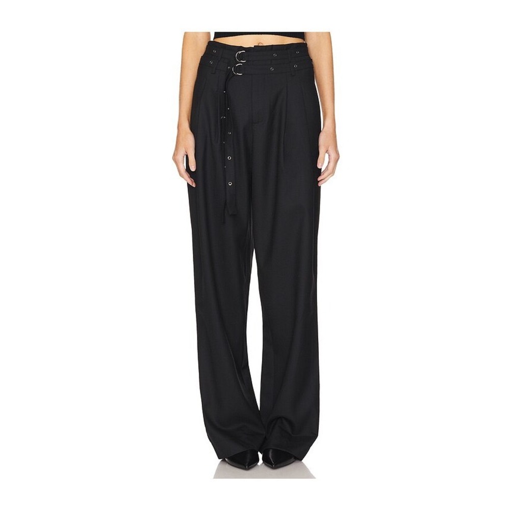 The Noli Shop Black Satin Grommet Harness High Waist Wide Leg Trousers S